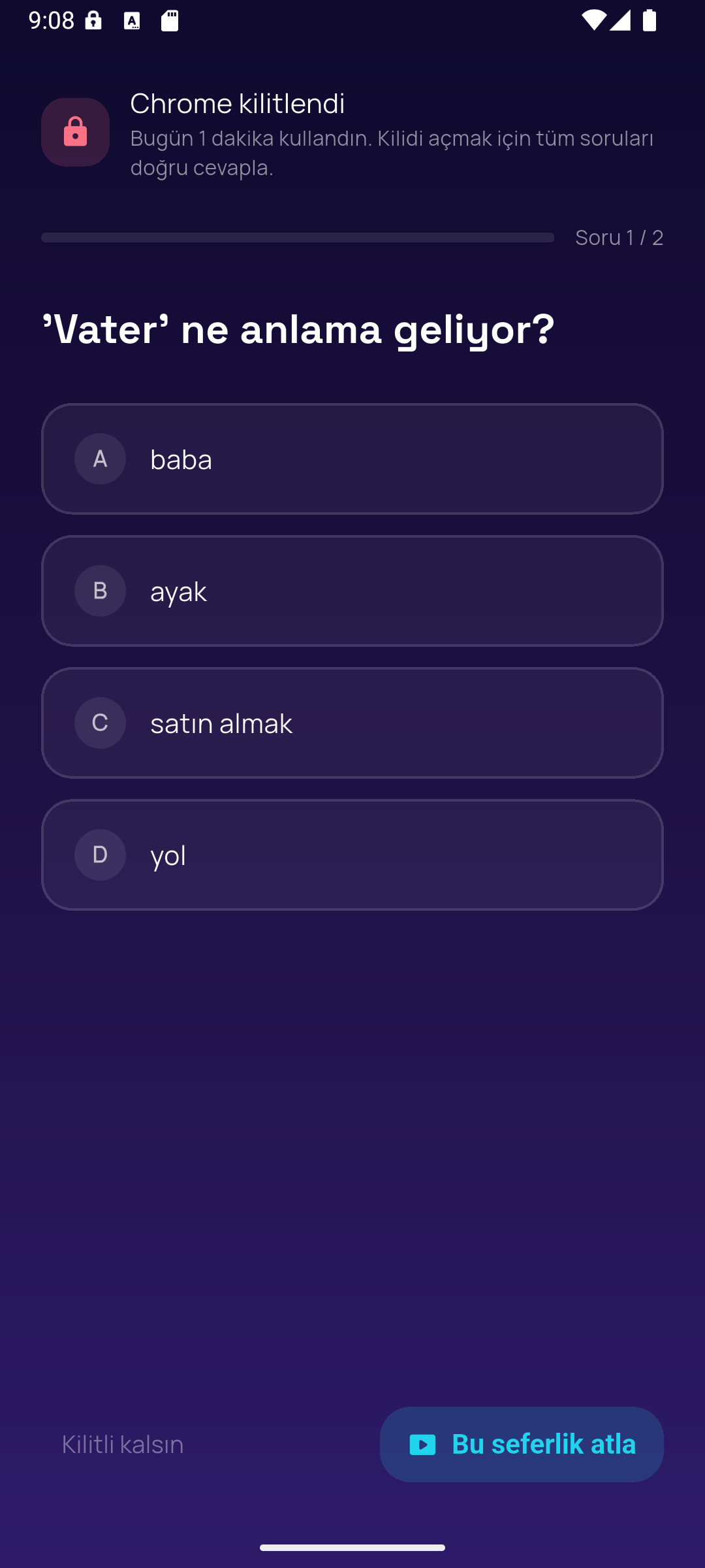 The QuizLock lock screen asking a quiz question